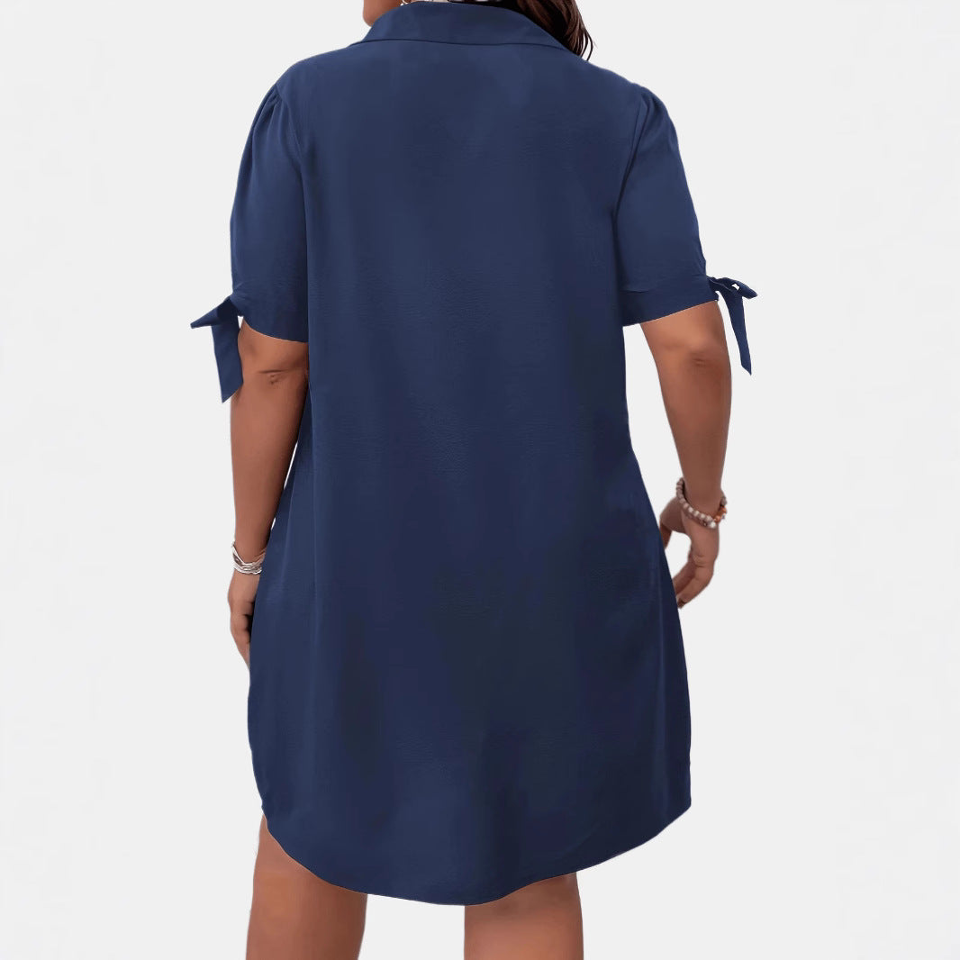 Polo Collar Solid Color Bow Sleeve Temperament Leisure Dresses