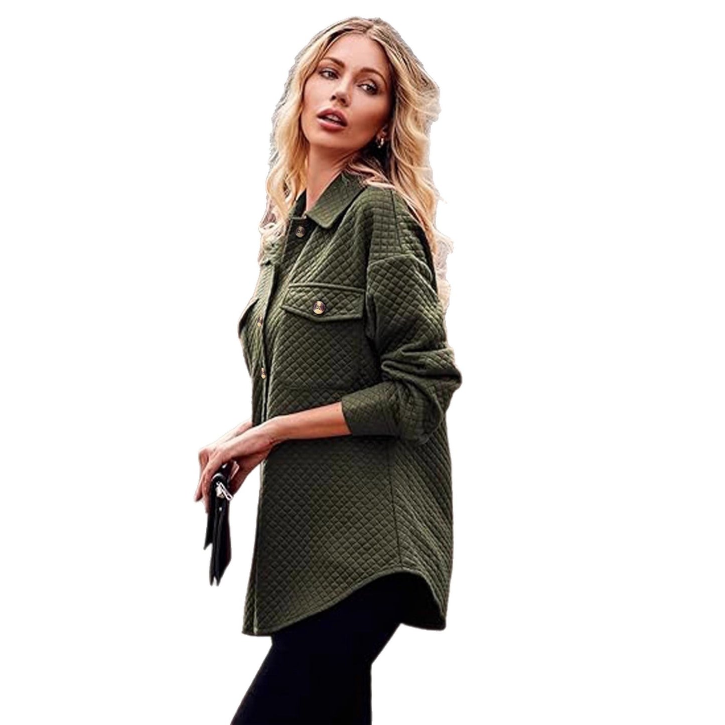 Women's Fashionable Solid Color Diamond Pocket Lightweight Cardigans