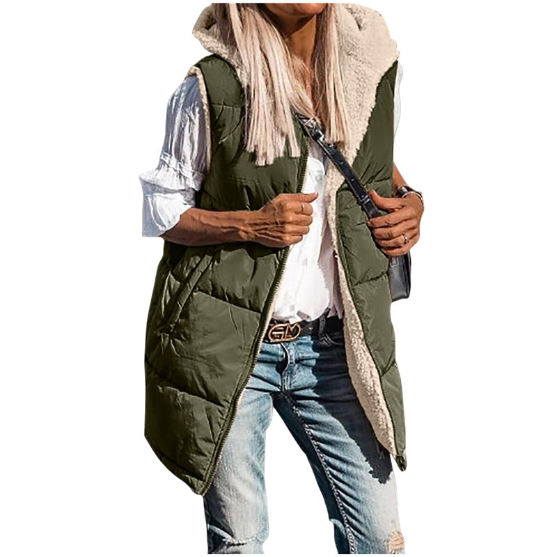 Color Hooded Cotton Double-sided Wear Warm Vests