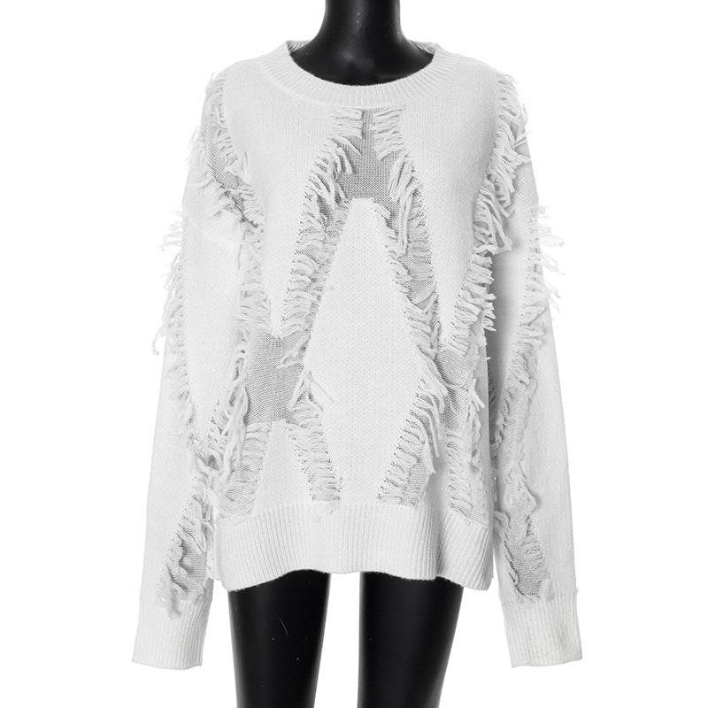 Women's Vintage Loose Lazy Style Knitted Tassel Blouses