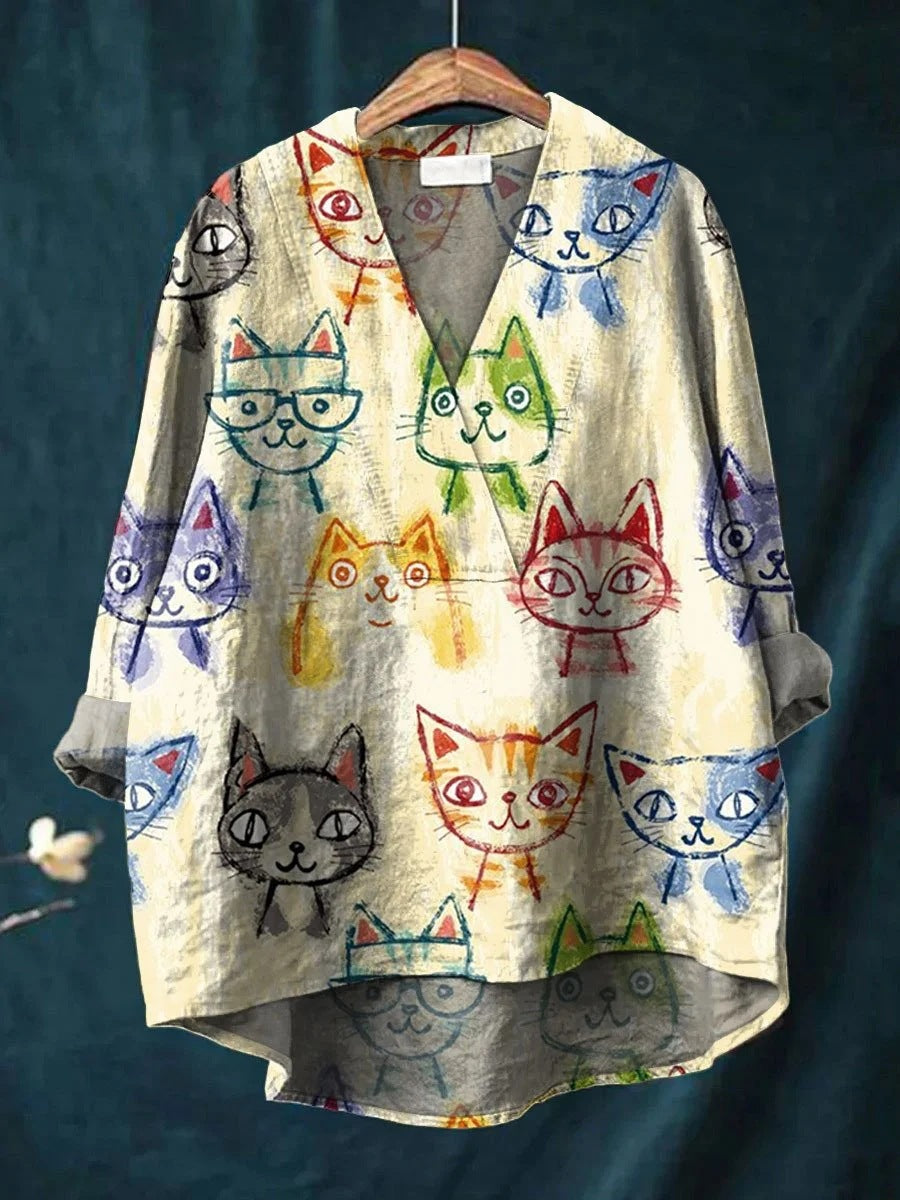 Women's Loose Printed Shirt For Long Sleeve Blouses