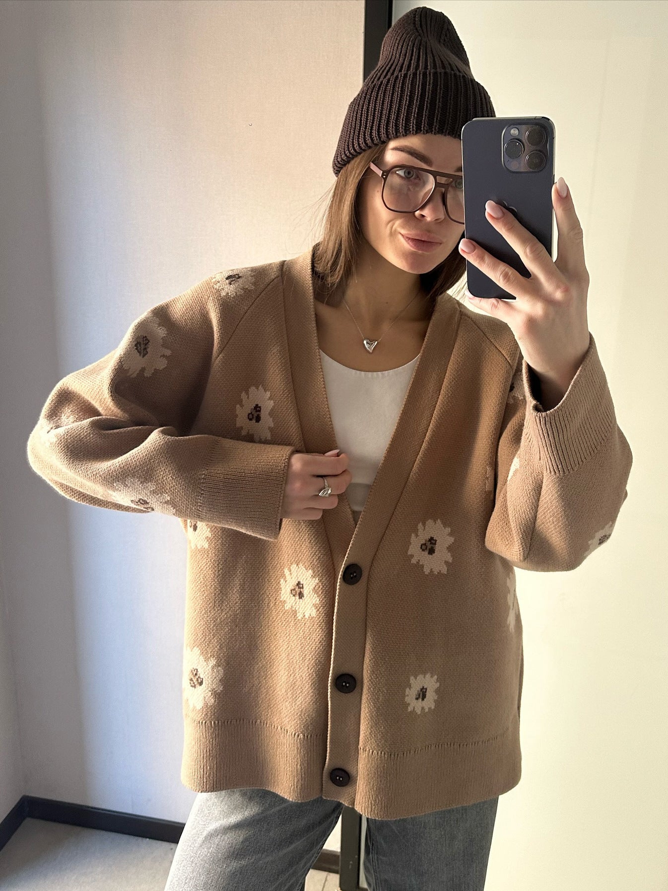 Pretty Graceful Innovative Printed Loose Single-breasted Sweaters