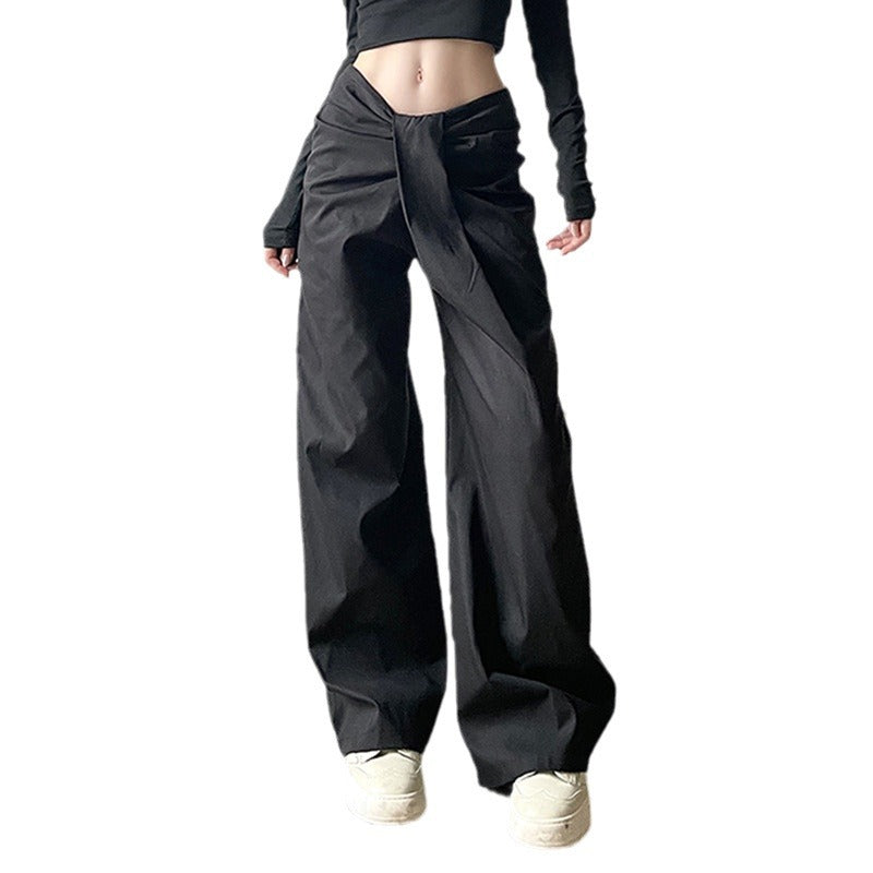 Cross Waist Characteristic Loose Slimming Wide Leg Pants