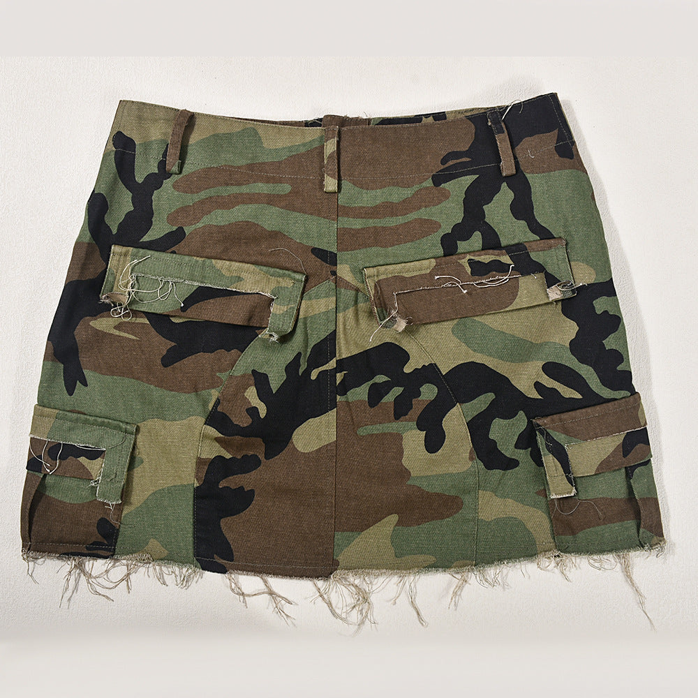 Women's Summer Washed Worn Pocket Button Sexy Skirts