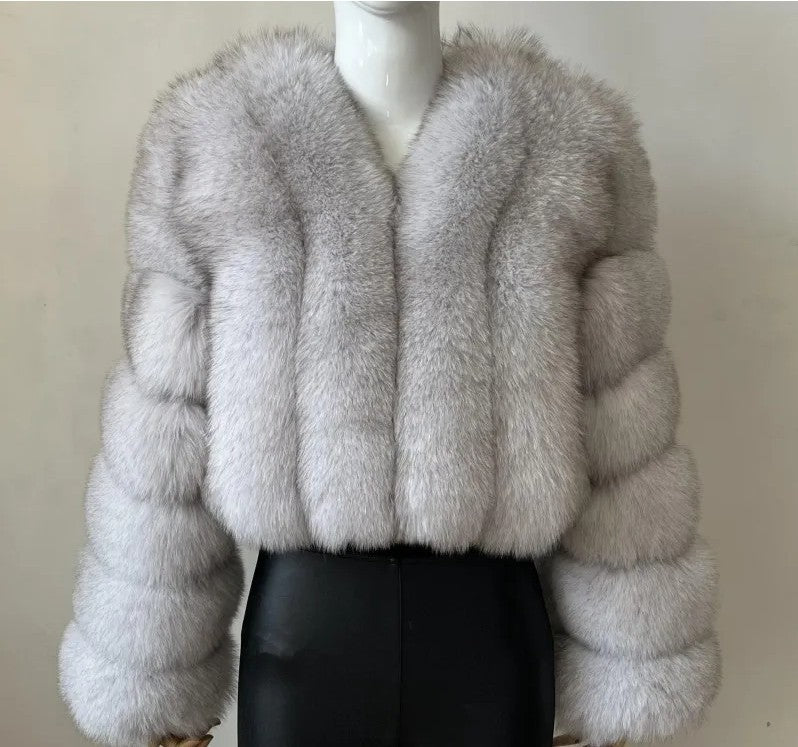 Women's Faux Fox Fur Stitching Long Sleeve Coats