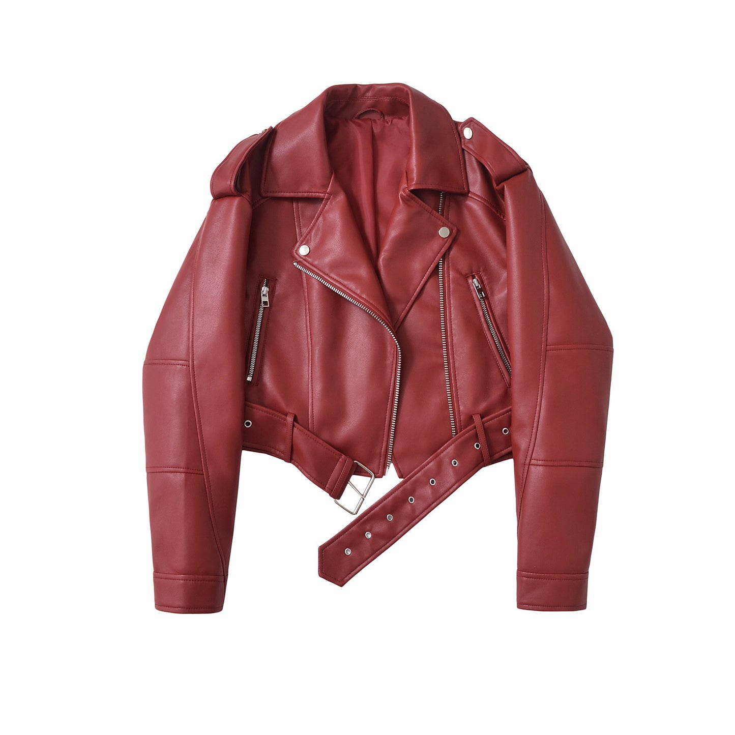 Women's Two-color Leather Distressed Lapel Baggy For Jackets