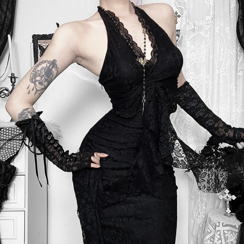 Women's Style Vintage Court Lace Dress High Waist Dresses