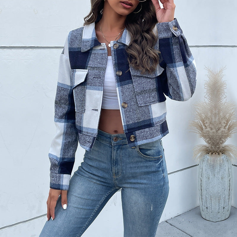 Women's Retro Style Classic Plaid Long Sleeve Jackets
