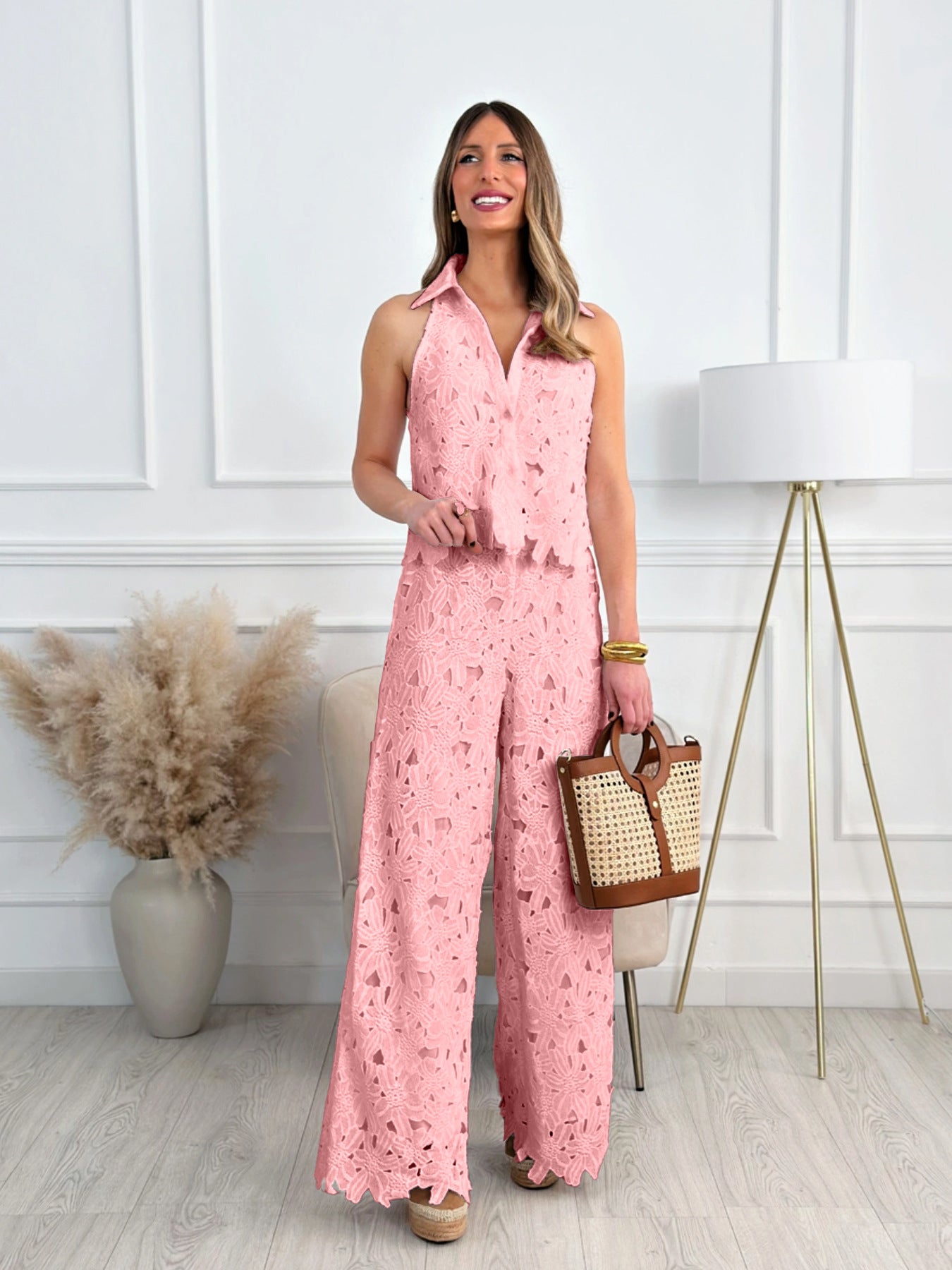 Summer French Style Embroidered Hollow Straight Suits