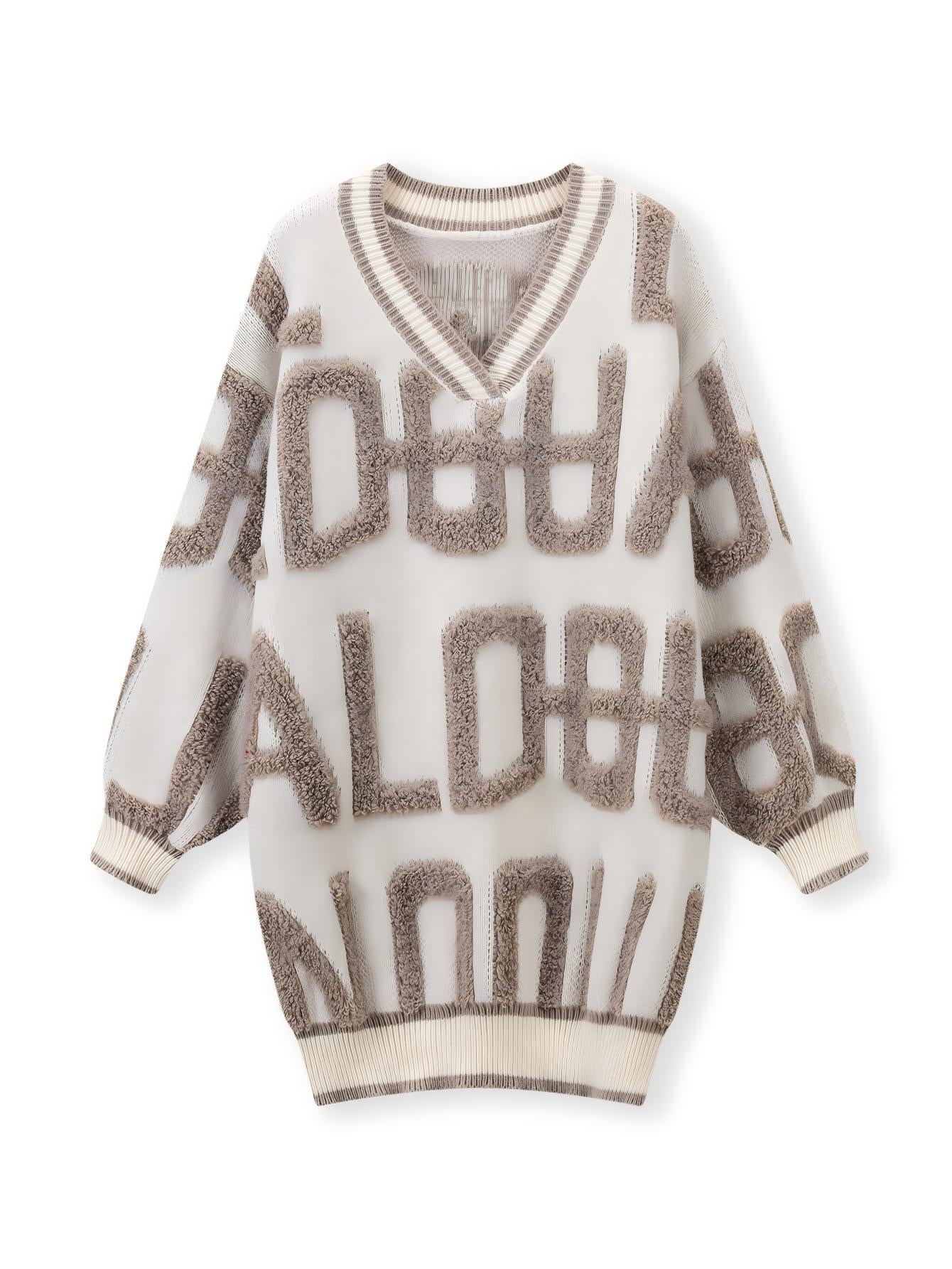 Women's Towel Embroidery Letter Loose Lazy Style Knitwear
