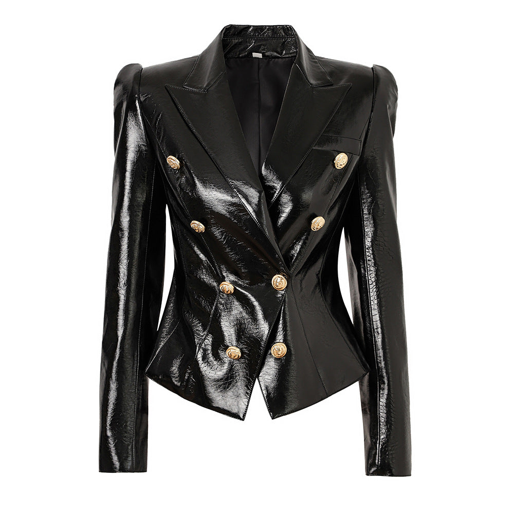Leather Glossy Shrug Slim Fit Small Blazers