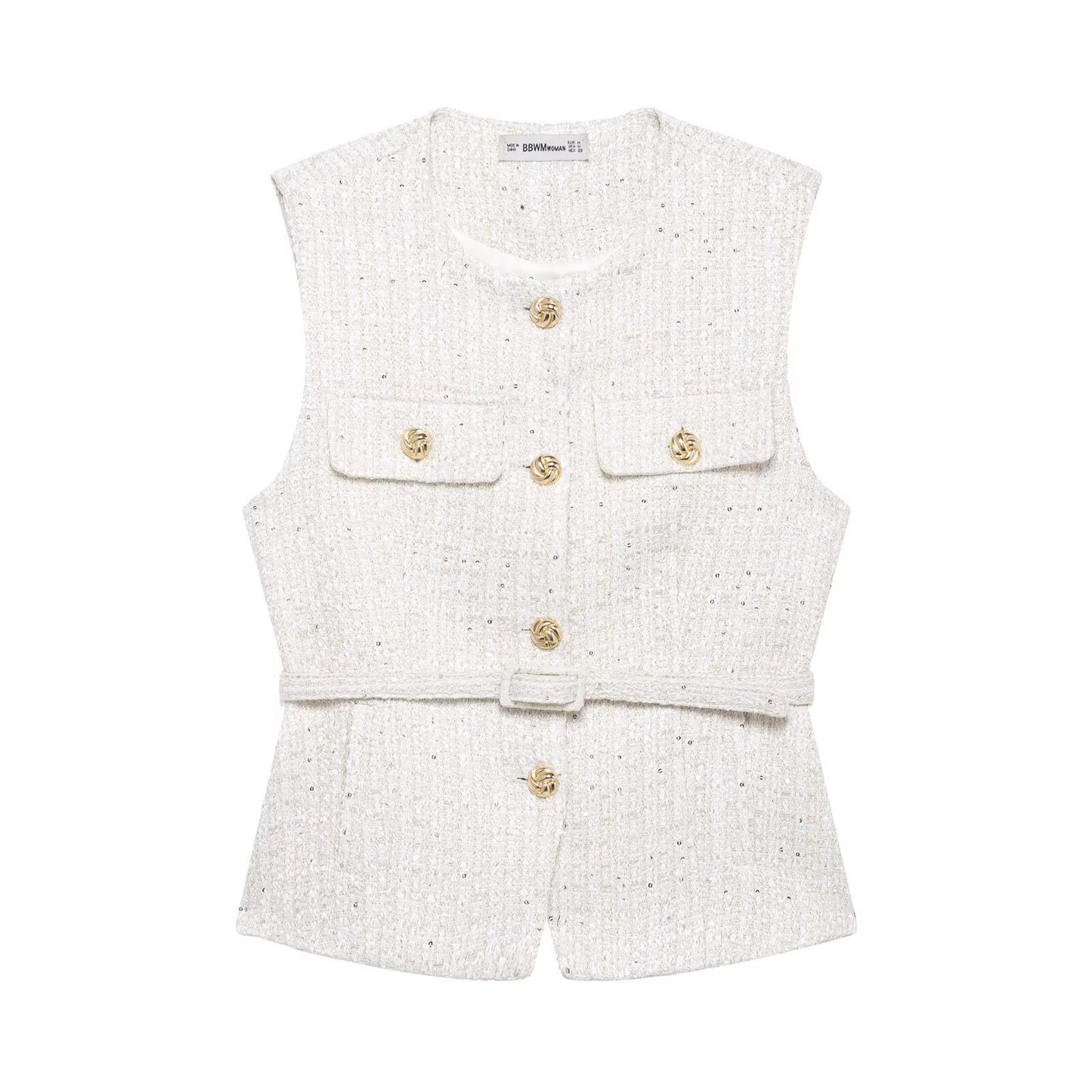 Attractive Spring Waistband Sequin Fashion Three-color Vests