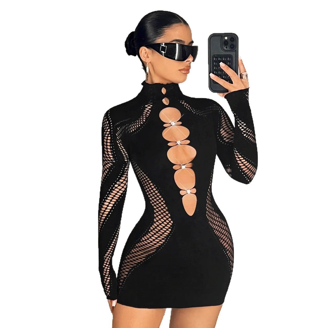 Women's Long Sleeve Half Turtleneck Rhinestone Nylon Clothing