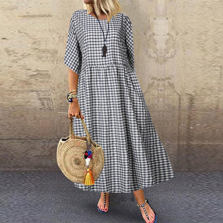 Plaid Summer Leisure Artistic Temperament Sleeve Dresses