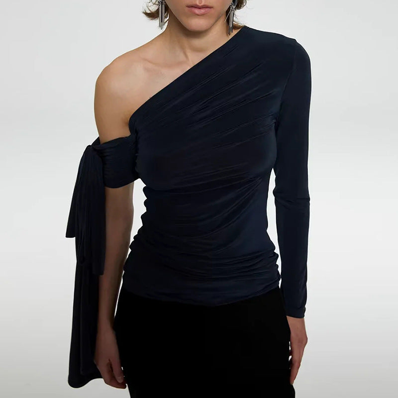 Women's Autumn French Minority Diagonal Collar Asymmetric Blouses