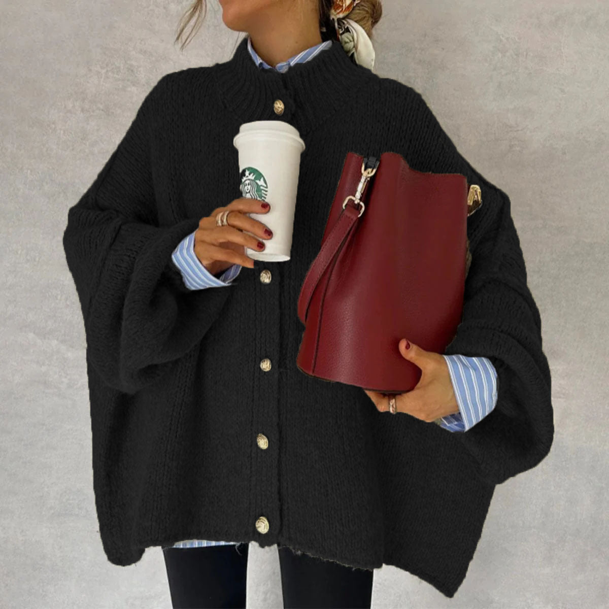 Solid Color Casual Style Button Large Cardigans