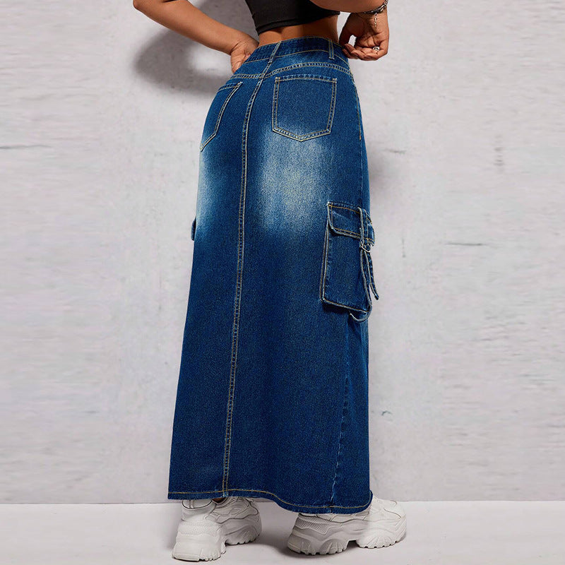 Women's Large Denim Fashion Bag Split Long Skirts