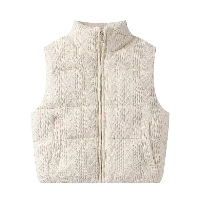 Women's Hot Stand Collar Knitted Cotton Outer Vests