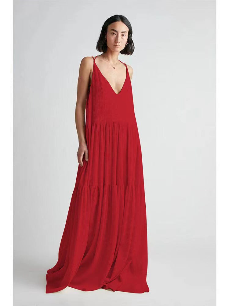 Women's European Loose Solid Color Pleated Irregular Dresses
