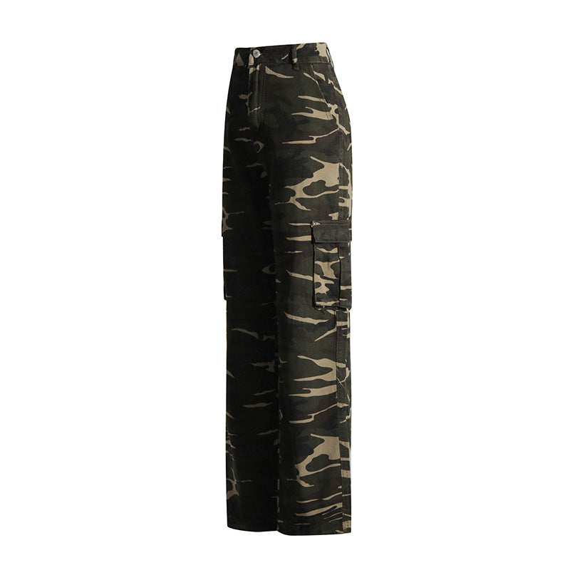 Women's Street Camouflage Autumn Waist Stitching Slimming Pants
