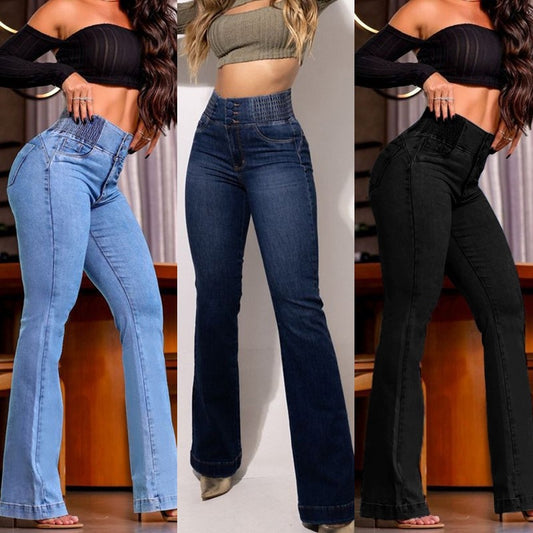 Elastic Waistband High Waist Stretch Light Jeans