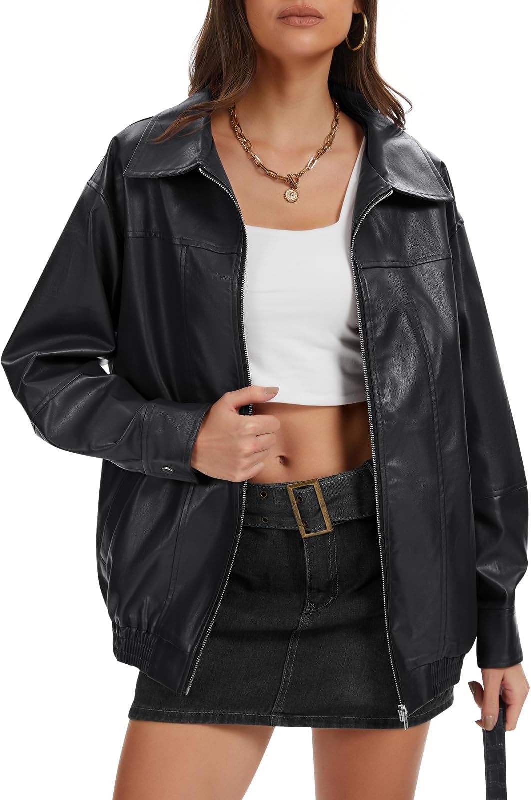 Pocket Loose Long Sleeve Leather Cool Jackets
