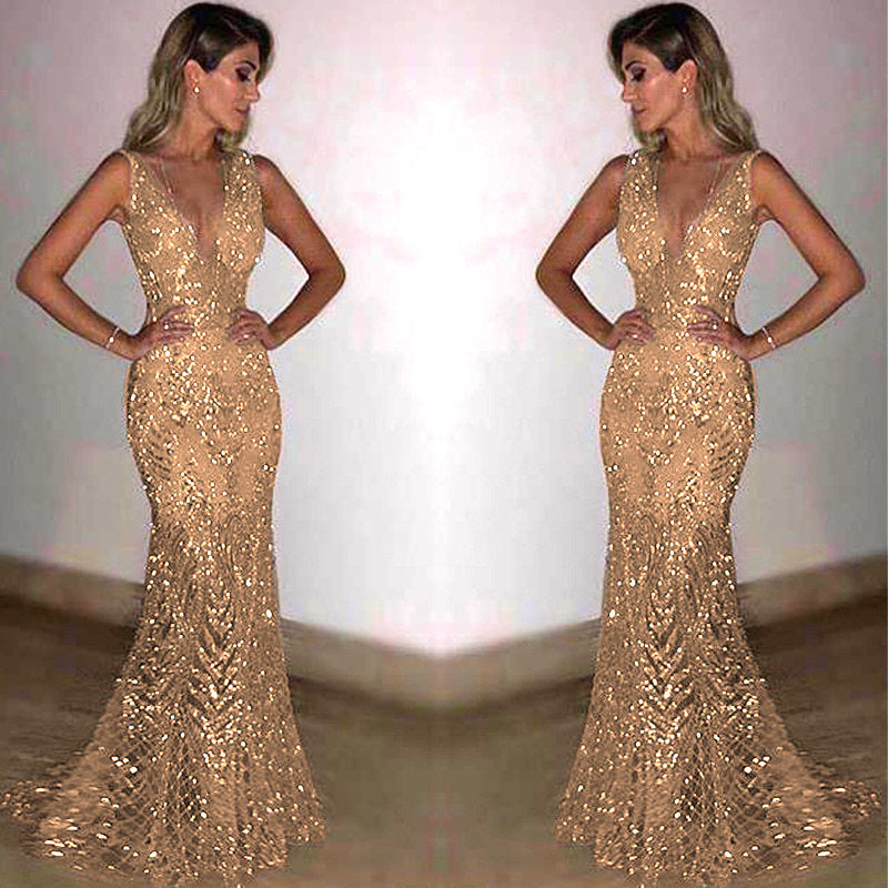 Women's Gown Long Sleeveless Sexy Deep V Wedding Dresses