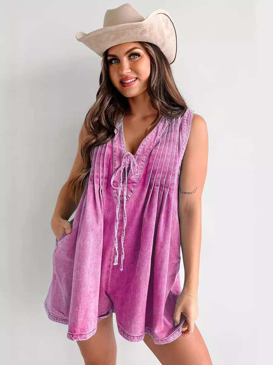 Summer Street Hipster Sleeveless Short-sleeved Denim Jumpsuits