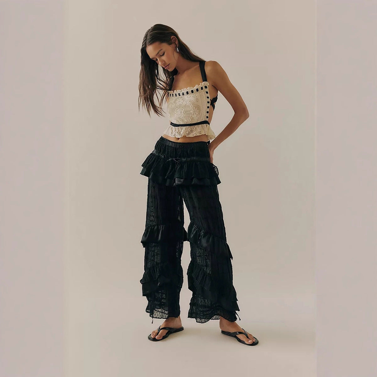 Lace Stitching Loose Trendy Hot Low Pants