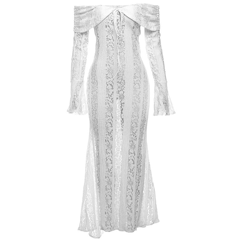 Women's Sexy Long Sleeve Lace Hollow Out Dresses