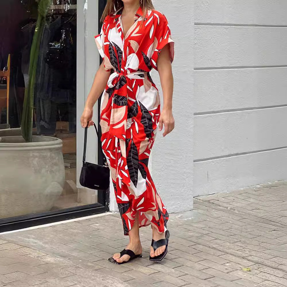 Women's Summer Shirt Waist Trimming Short-sleeved Dress Dresses