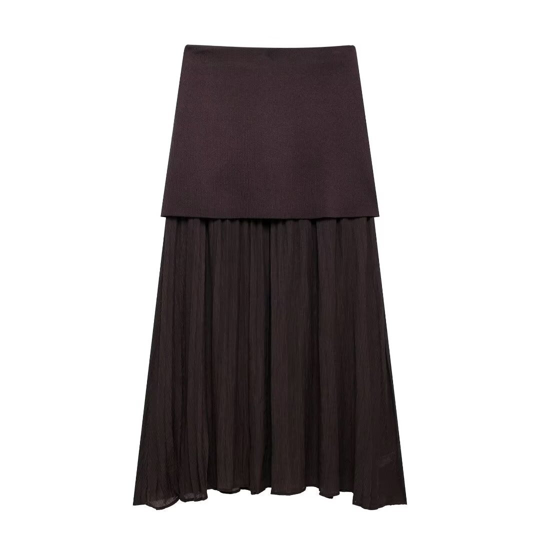 Women's Autumn Temperament Knitted Small Pleated Stitching Skirts