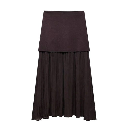 Women's Autumn Temperament Knitted Small Pleated Stitching Skirts