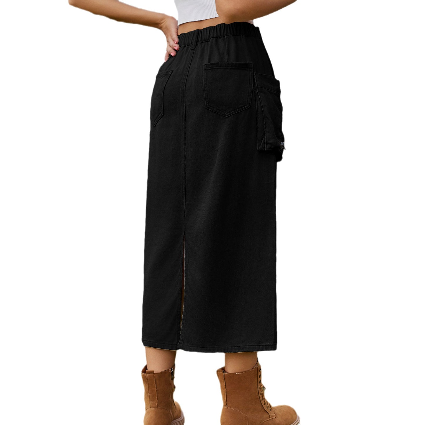 Women's Retro Denim Cargo Casual Midi Dress Skirts