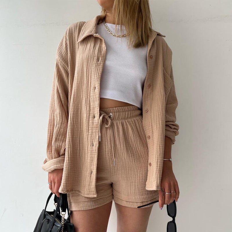 Women's Two-piece Lapel Long Sleeve Shirt High Suits