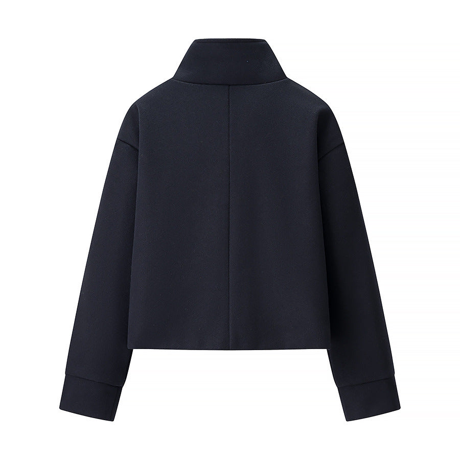 Women's Stand Collar Single-breasted Temperament Woolen Coats