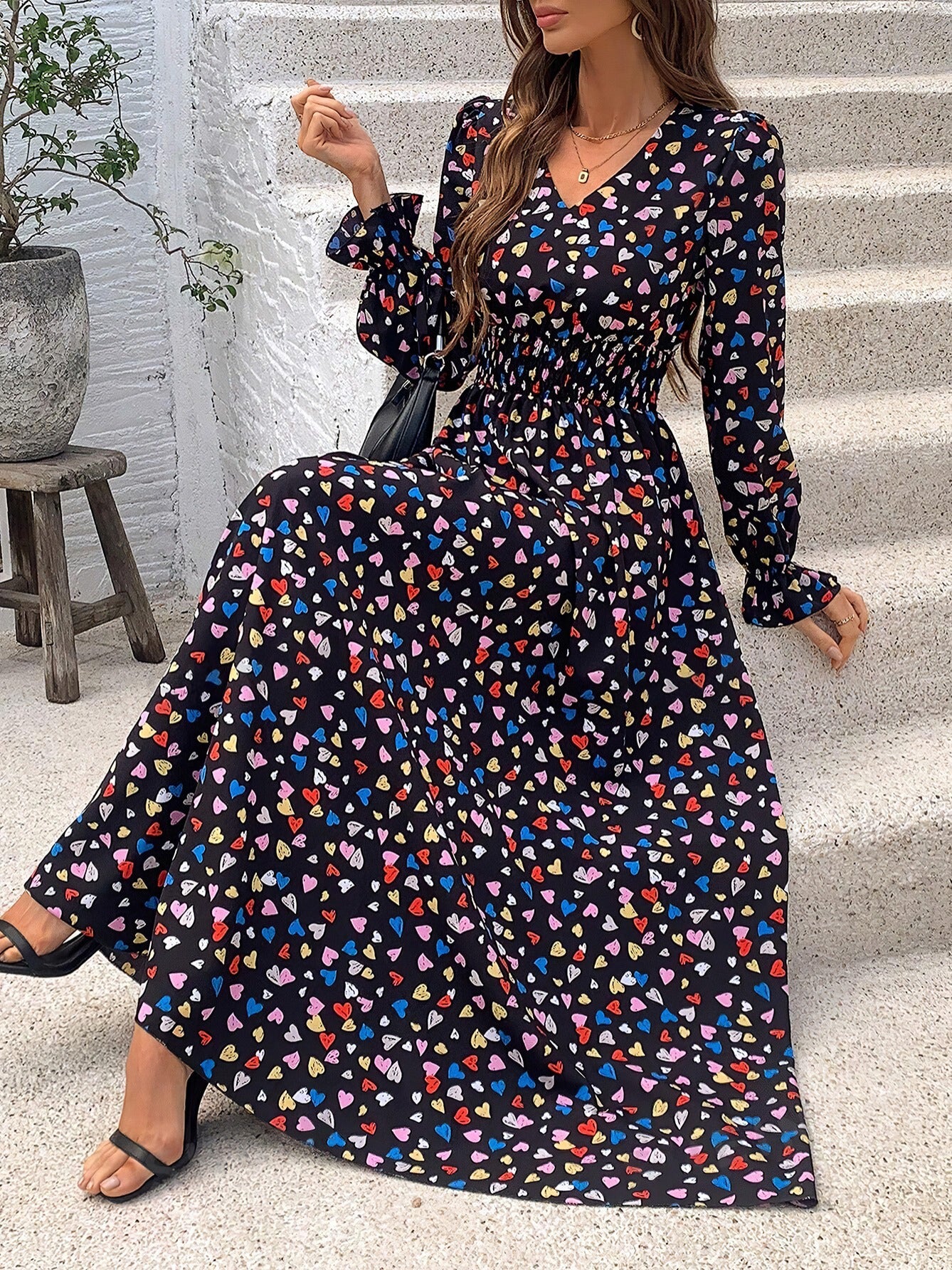 Women's Autumn Printed Fashionable Long Sleeve Big Dress