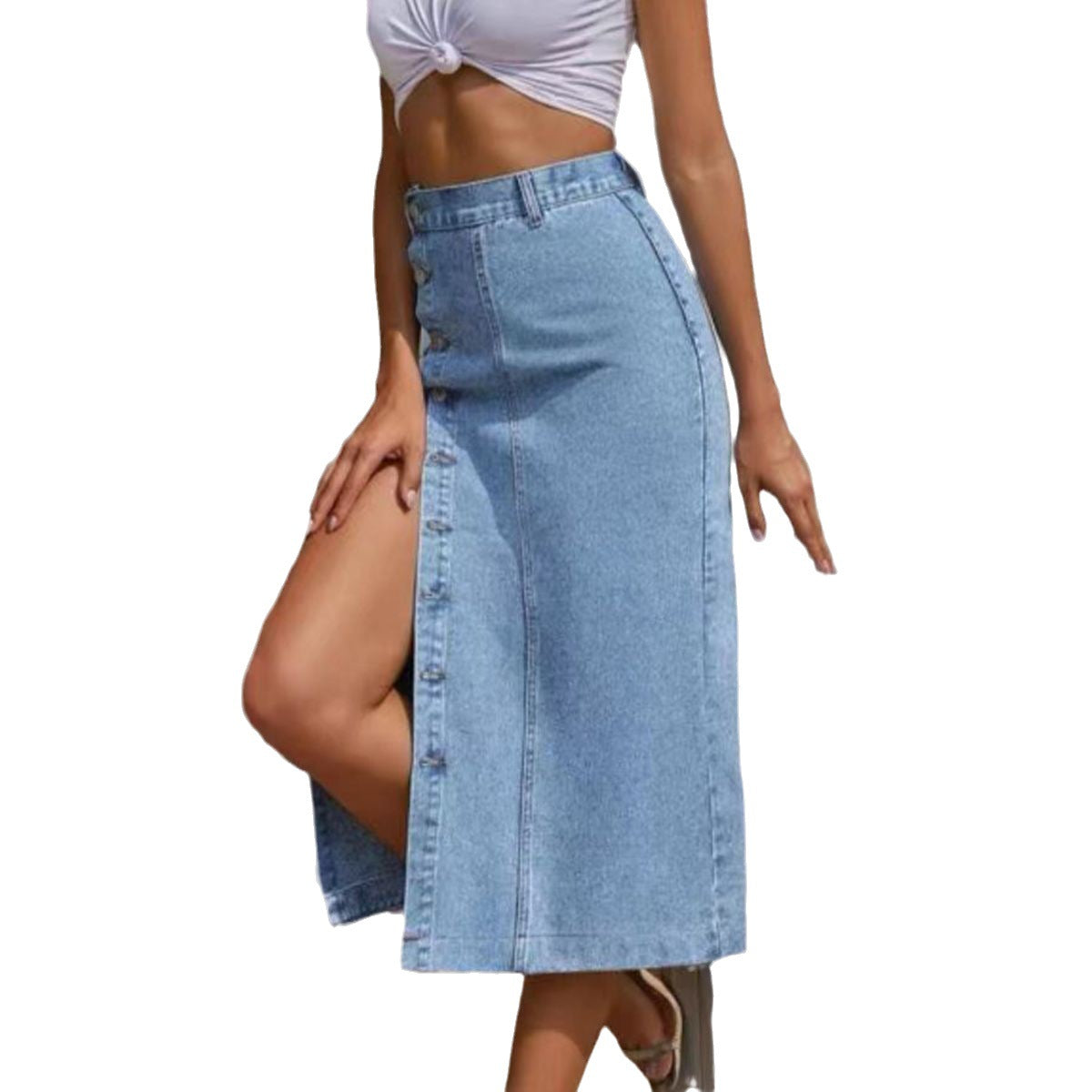 Women's High Waist Wash Fashion Denim Split Skirts