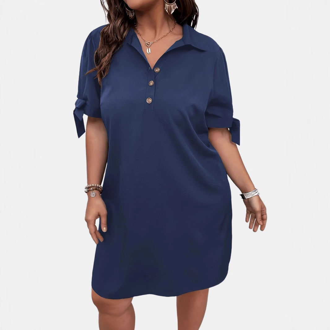 Polo Collar Solid Color Bow Sleeve Temperament Leisure Dresses