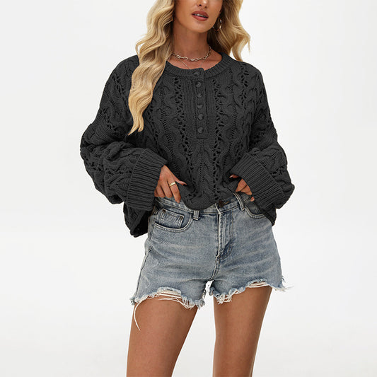 Women's Button Loose Solid Color Pullover Sweaters