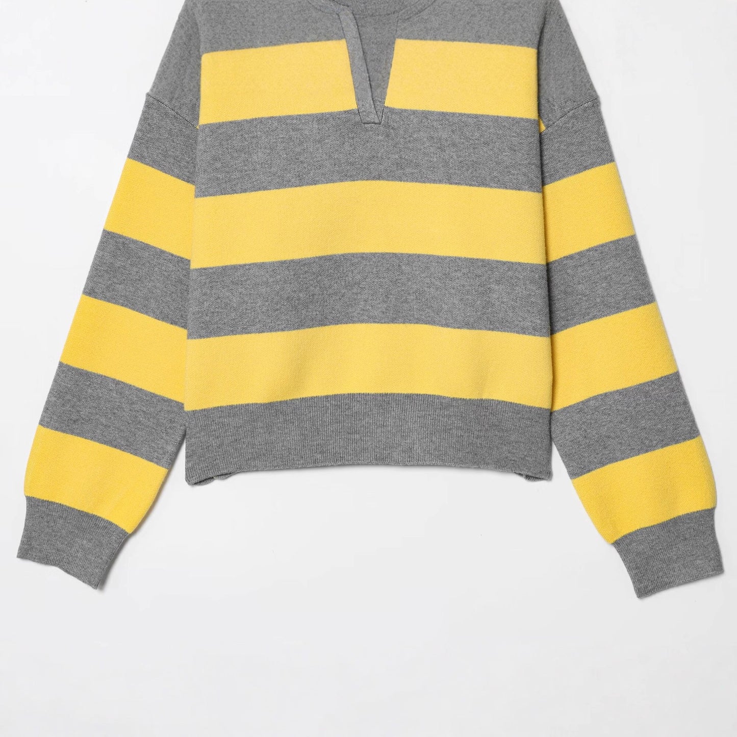 Women's Collar Long Sleeve Contrast Color Striped Sweaters