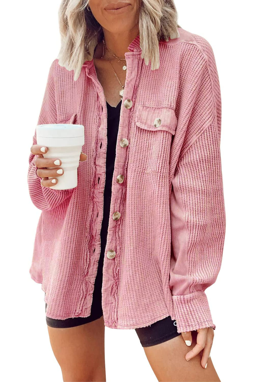 Women's Casual Polo Collar Pocket Stitching Irregular Jackets