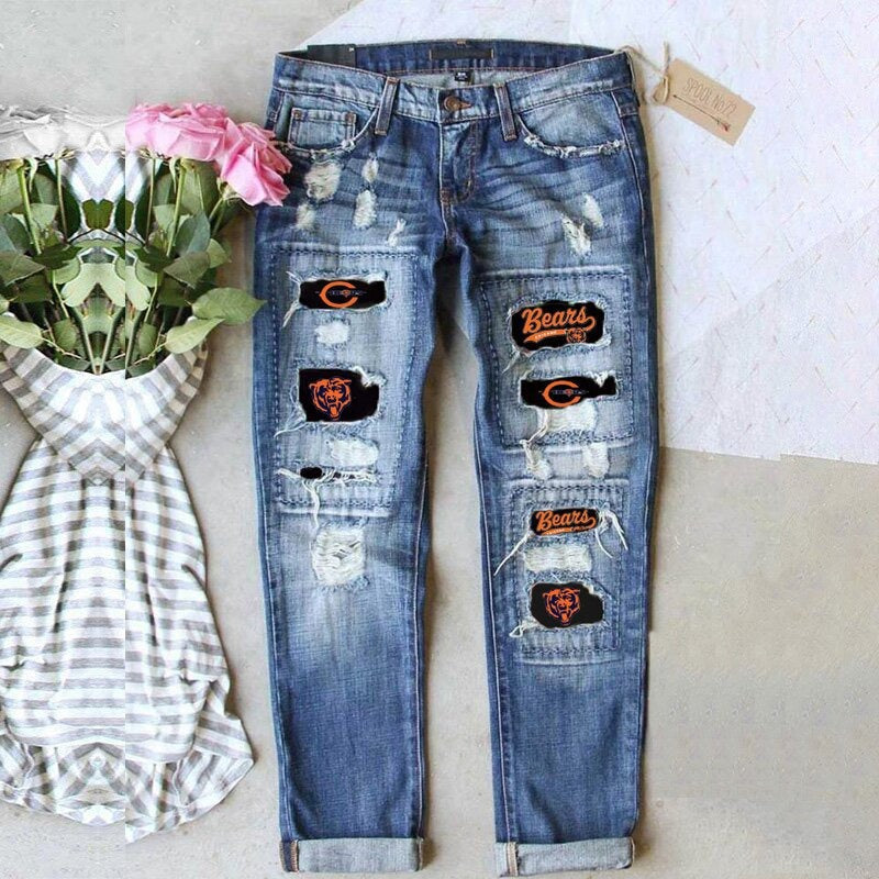 Women's Ripped Print Street Contrast Color Straight Jeans