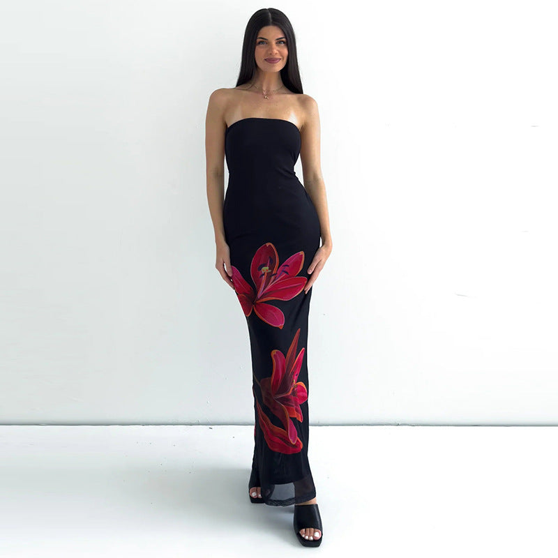 Women's Summer Personalized Printed Tube Backless Tied Dresses