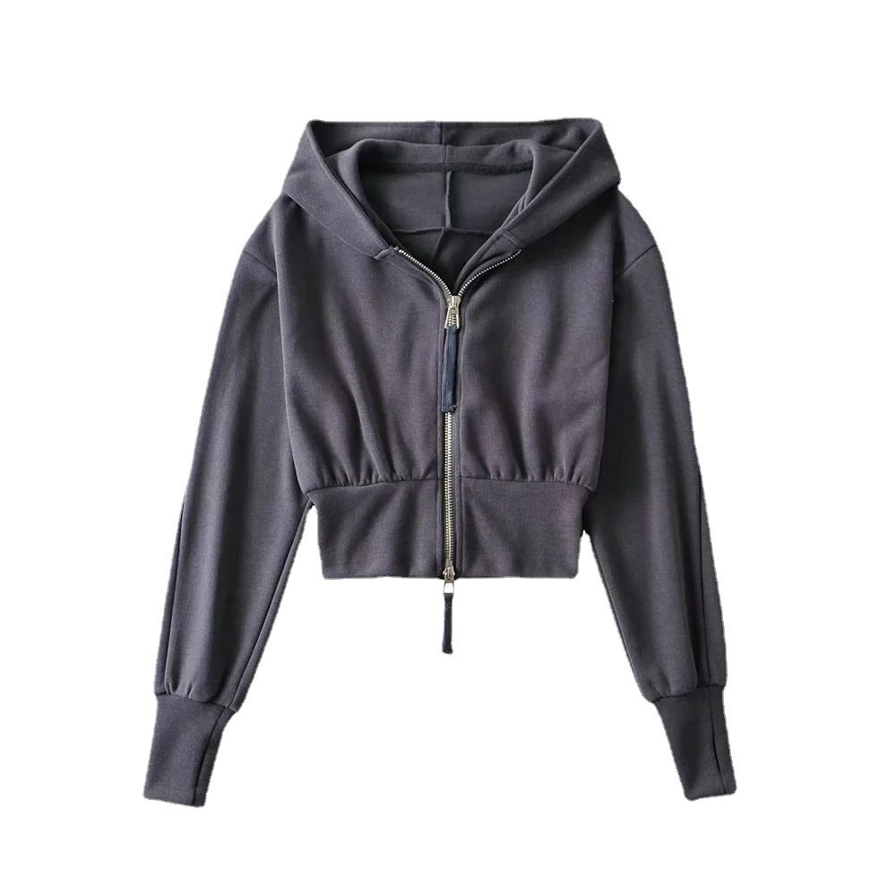 Women's Spring Double Zipper Stitching Hooded High Sweaters