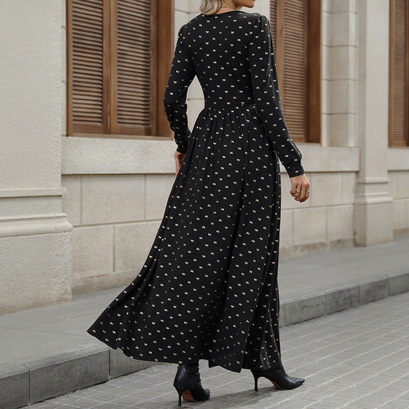 Autumn Elegant Retro Style Lace Bow Dresses