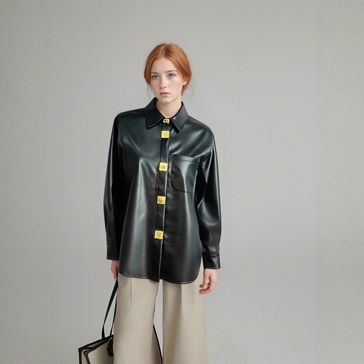 Solid Color Polo Collar Autumn High-grade Loose Coats