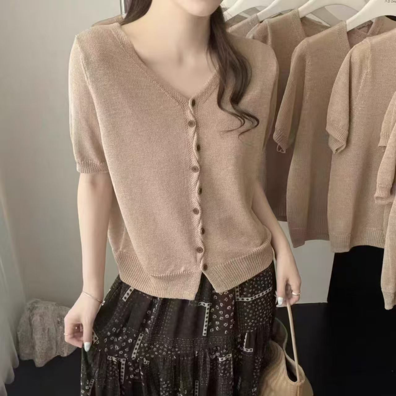 Women's Buttons Sleeve Summer Fresh Casual T-shirt Women's Sweater
