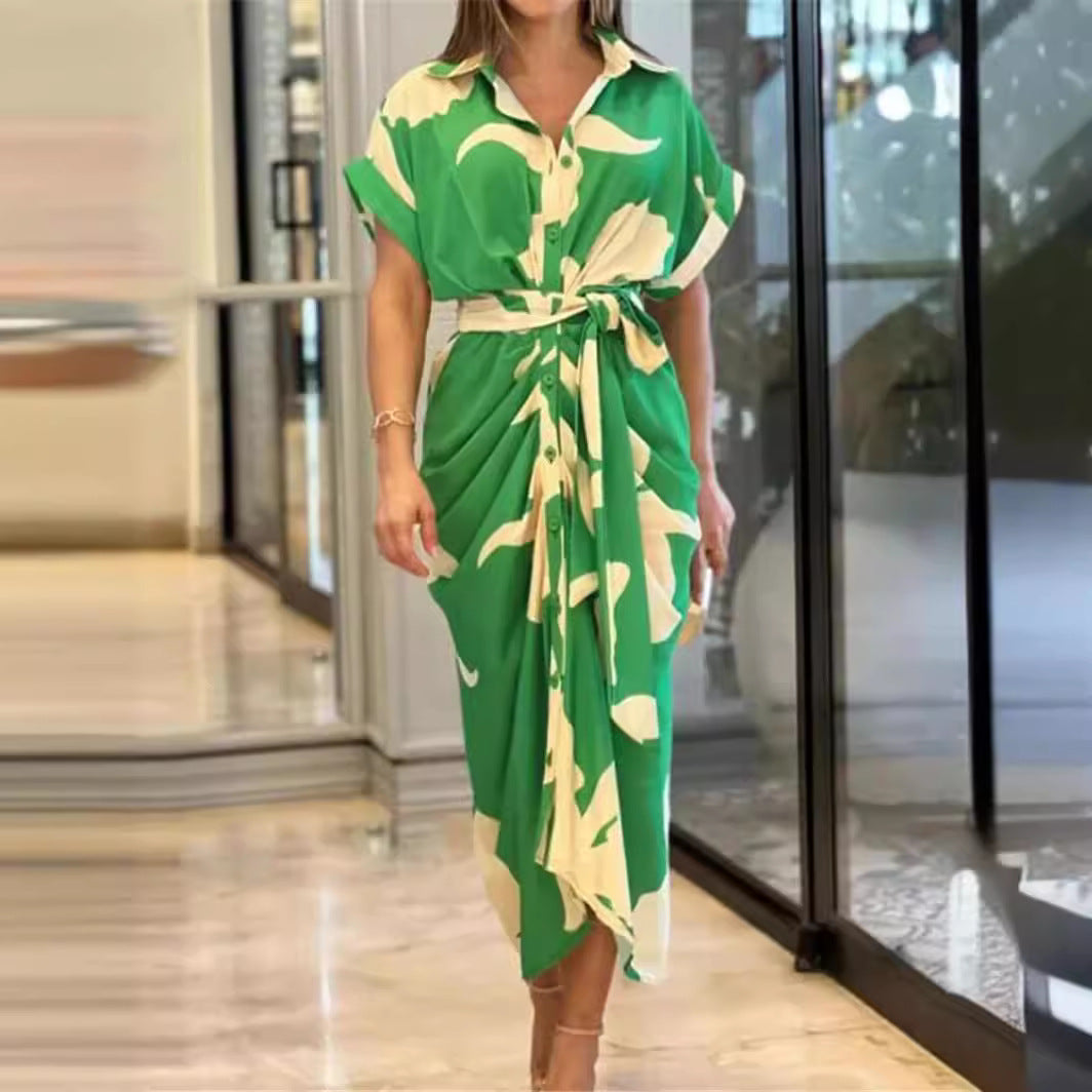 Women's Summer Shirt Waist Trimming Short-sleeved Dress Dresses