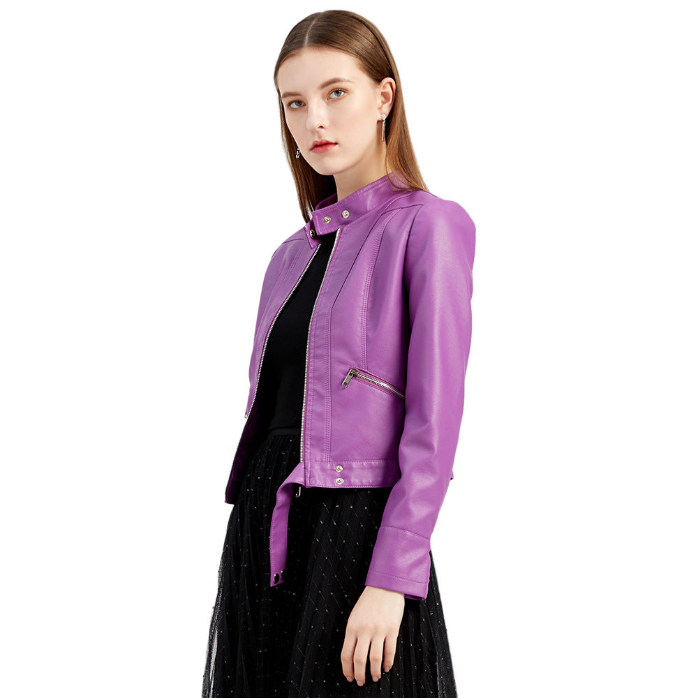 Women's Leather Stand Collar Lady Thin Jackets